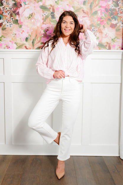 Judy Blue The Cape Cod  High Rise White Tummy Control Ankle Straight Leg Jeans