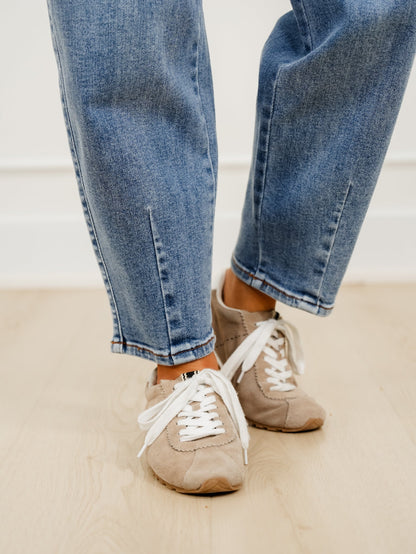 Judy Blue High Rise Medium Wash Barrel Jeans with Front Darts