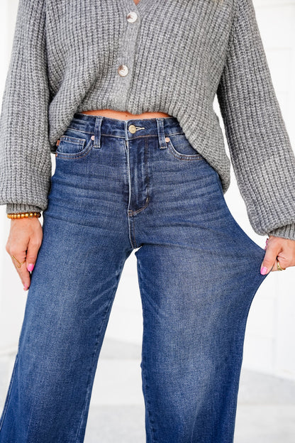Restock! Judy Blue Retrograde High Rise Dark Wash Tummy Control Wide Leg Jeans