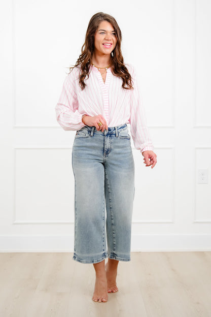 Judy Blue Mid Rise Medium Wash Cropped Wide Leg Jeans