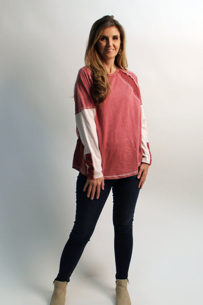 Easel Mineral Washed Color Mix Top in Boho Red