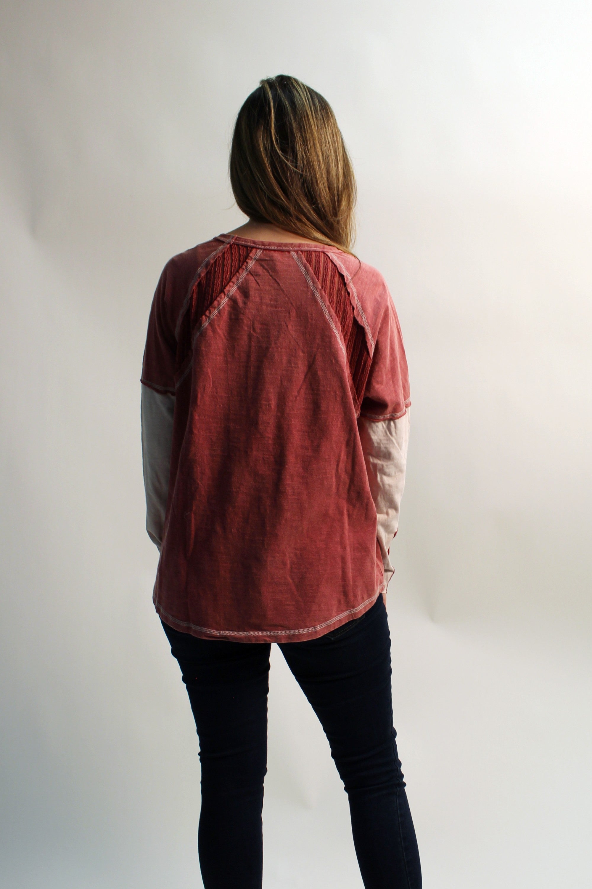 Easel Mineral Washed Color Mix Top in Boho Red