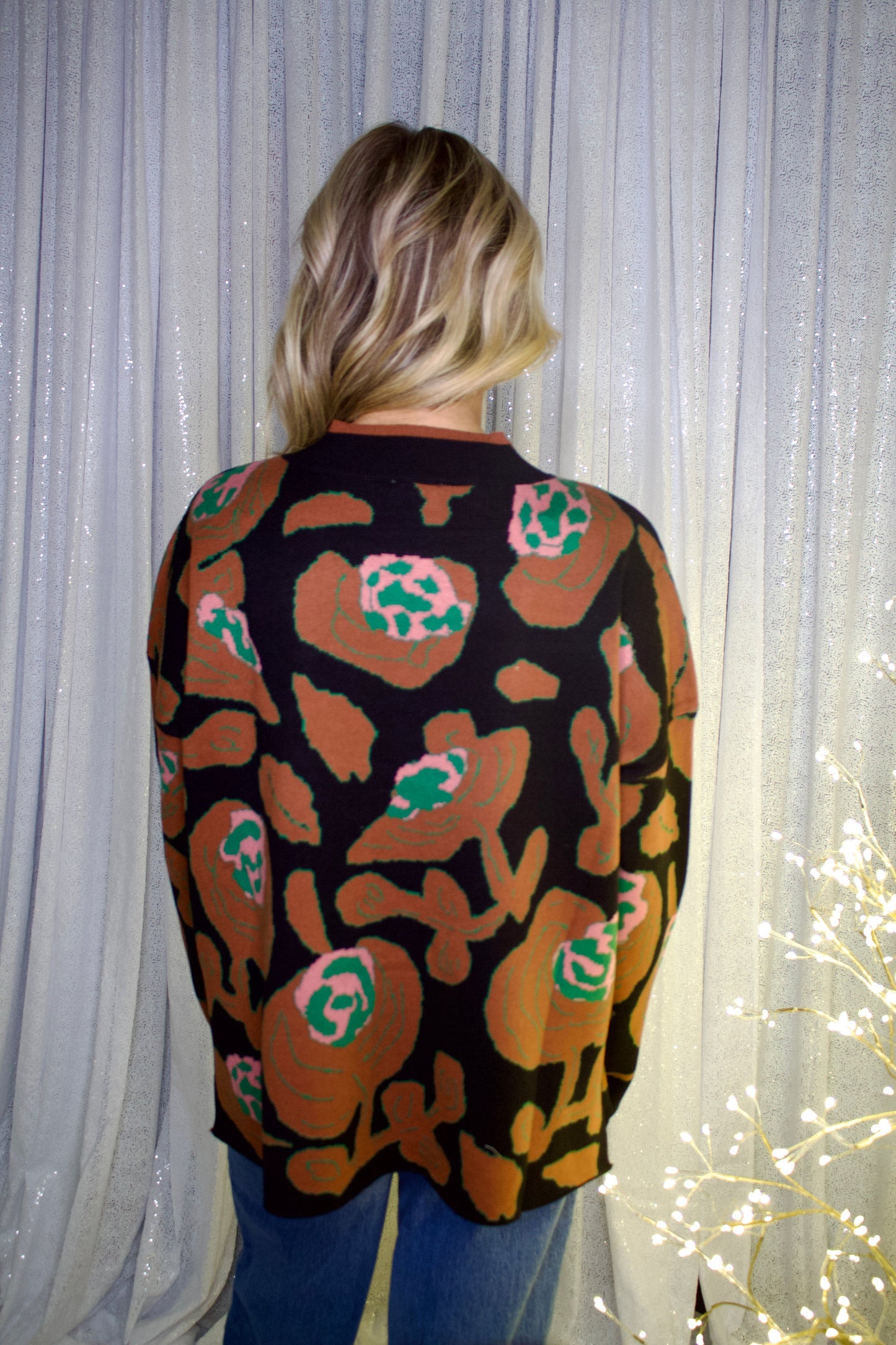 Jodifl Floral Print Knit Sweater in Black