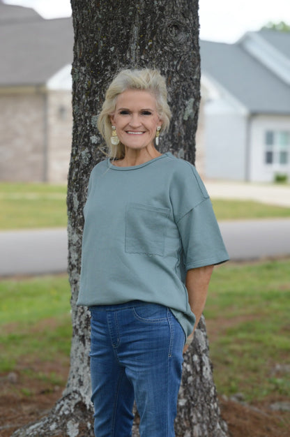 Easel French Terry Top in Teal Green