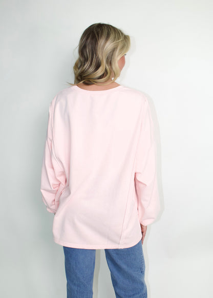 Easel Love Heart Patched Front Top in Cotton Pink