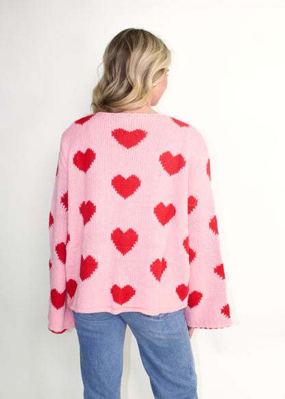 LovLov Sweetheart Tie Front Cardigan in Rose Pink