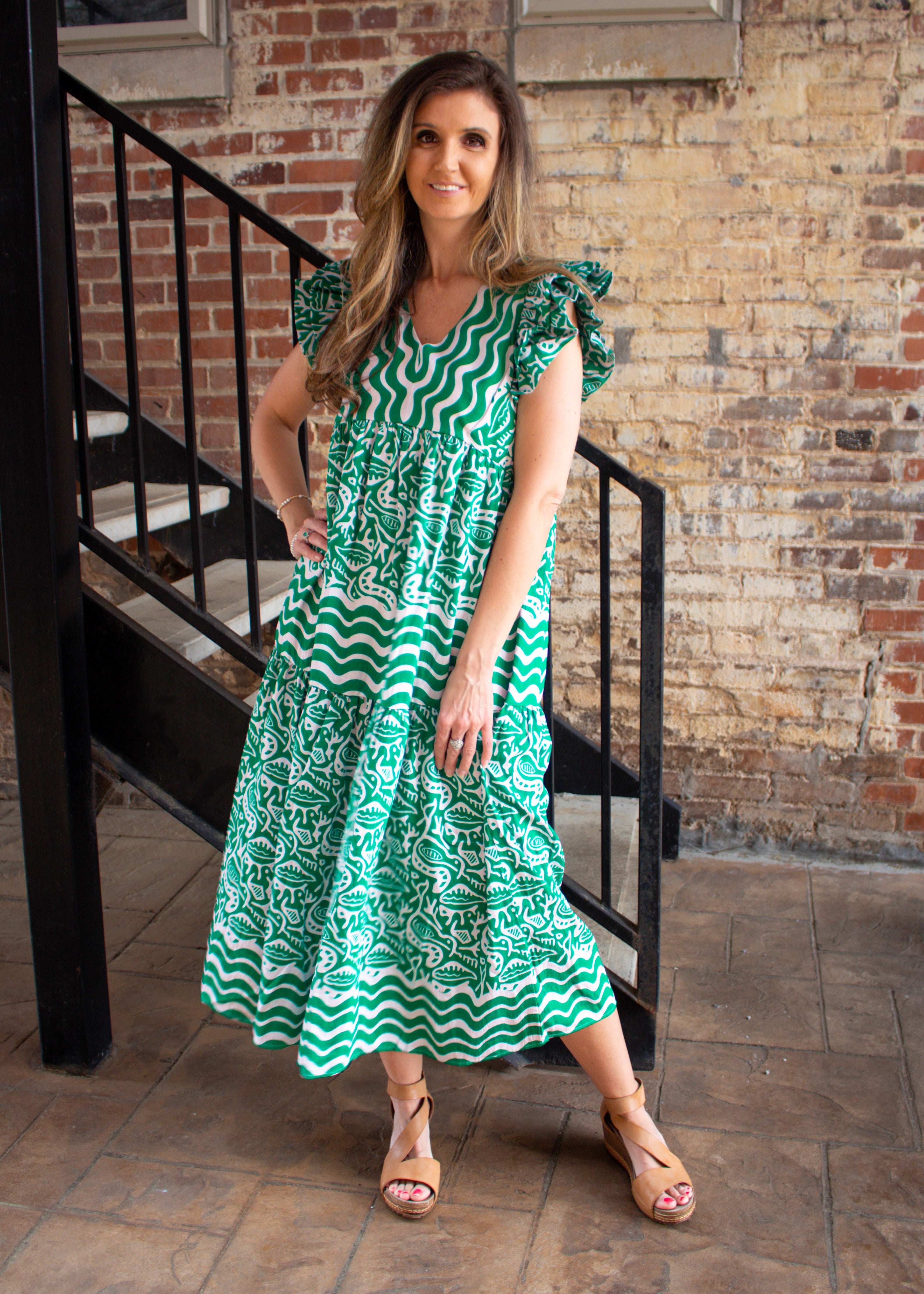Jodifl Emerald Coast Printed Midi Dress in Kelly Green