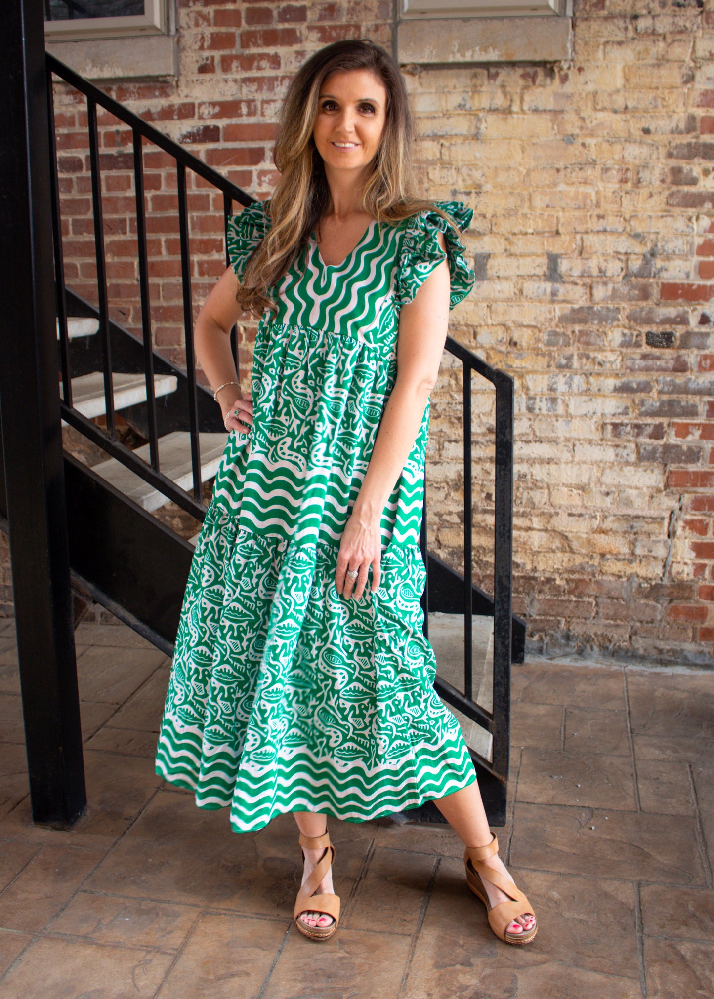 Jodifl Emerald Coast Printed Midi Dress in Kelly Green