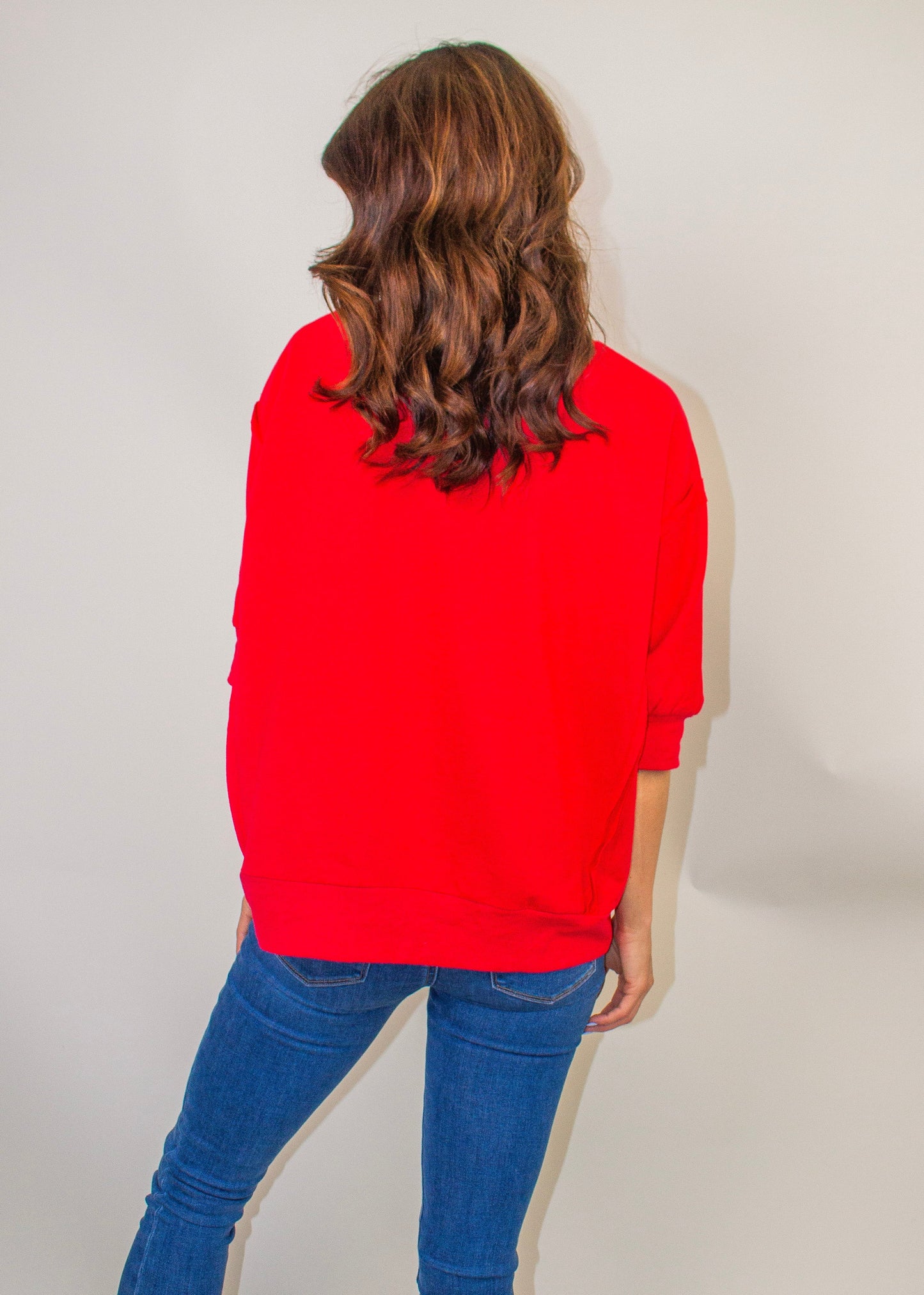 BiBi Americana Patched Front French Terry Top in Red