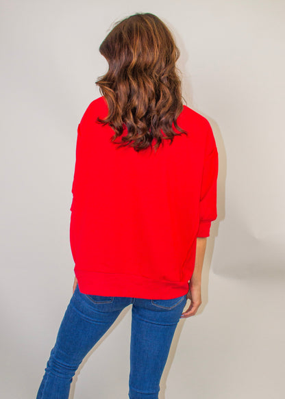 BiBi Americana Patched Front French Terry Top in Red