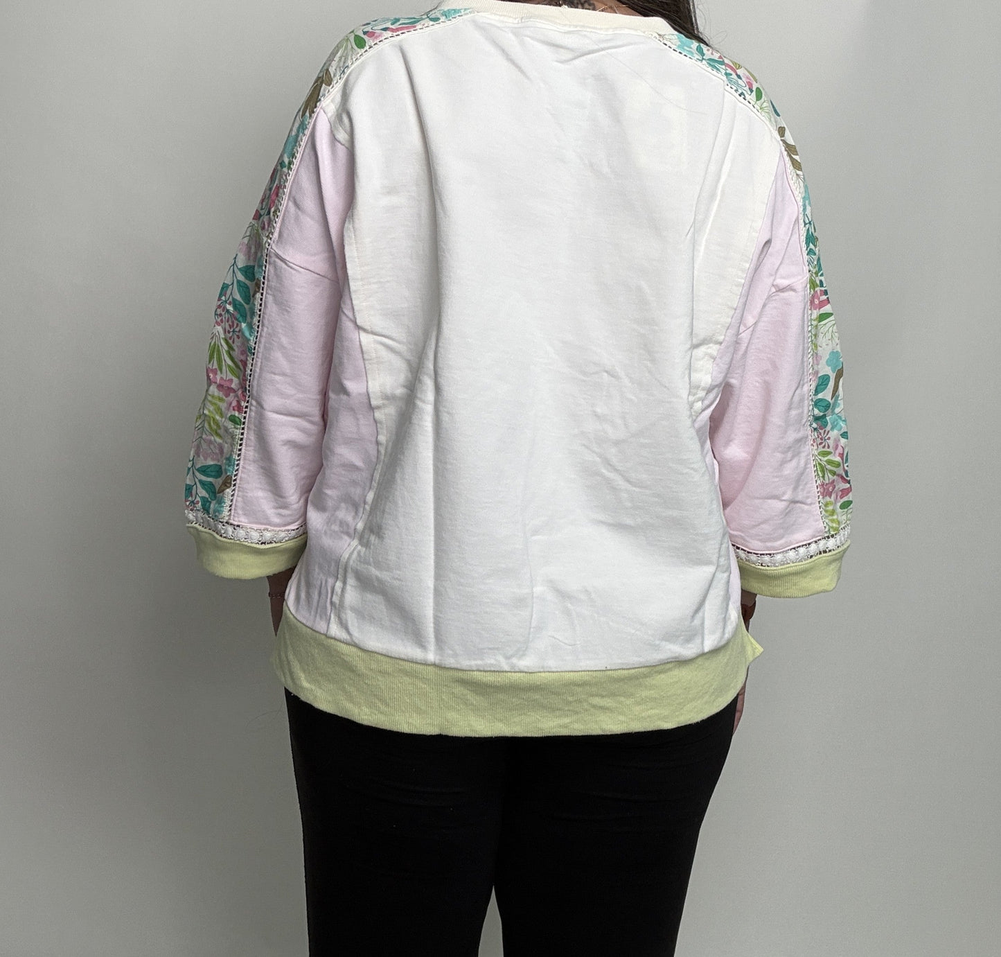 Easel Color Block Soft Washed Terry Knit Top in Vanilla Rose