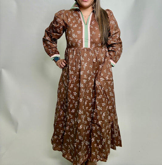 Jodifl Floral Print Midi Dress in Mocha