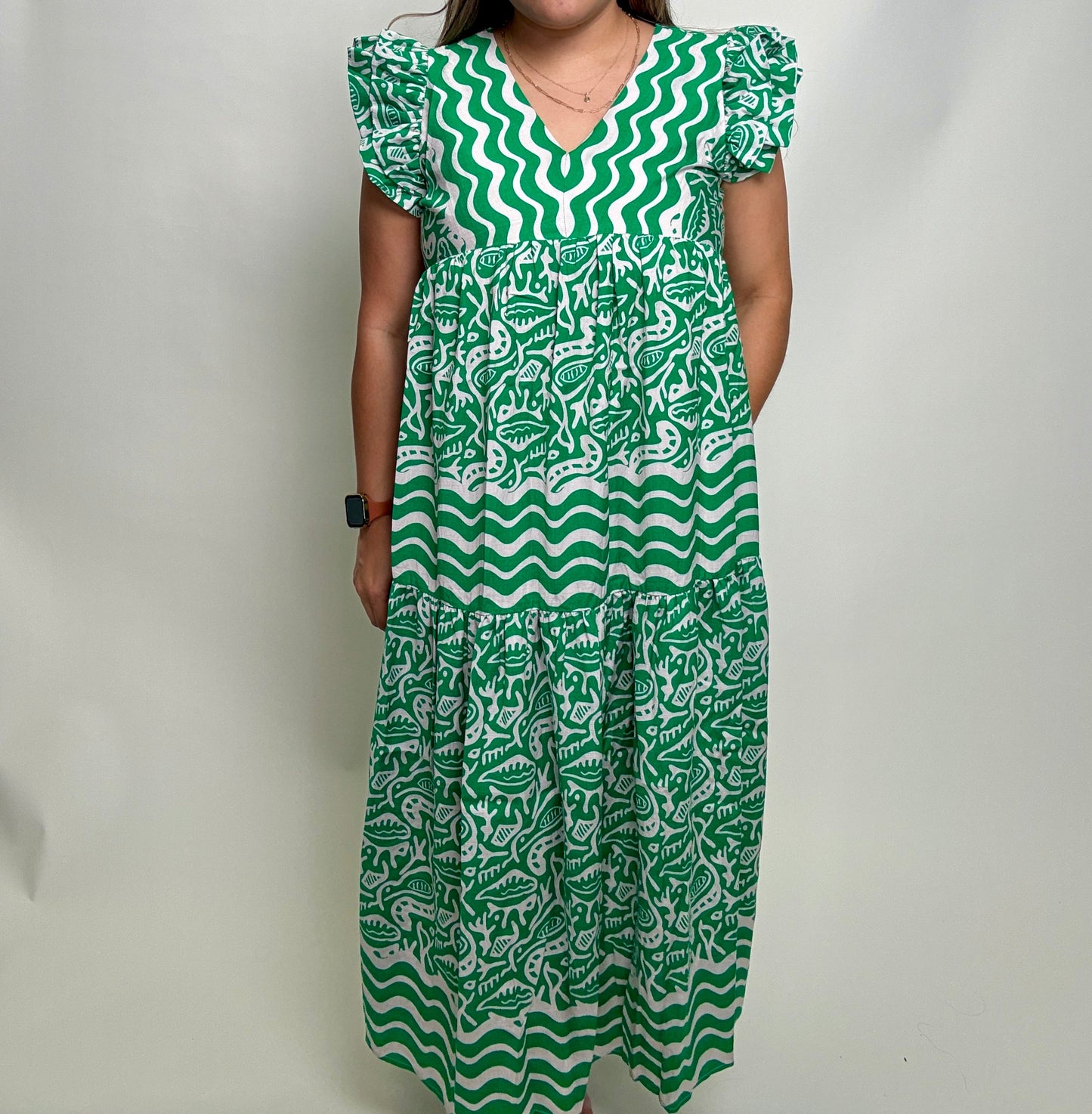 Jodifl Emerald Coast Printed Midi Dress in Kelly Green