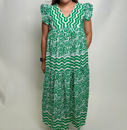 Jodifl Emerald Coast Printed Midi Dress in Kelly Green