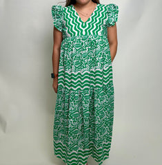 Jodifl Emerald Coast Printed Midi Dress in Kelly Green