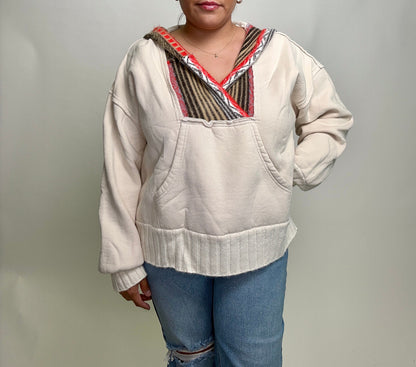 Easel Mineral Washed Multi Colored Detailed Hoodie in Ecru