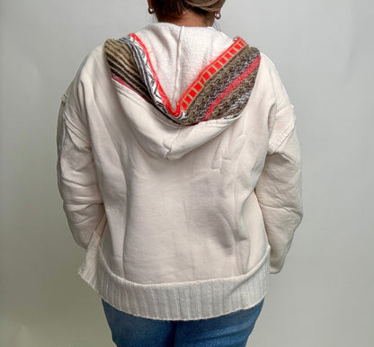 Easel Mineral Washed Multi Colored Detailed Hoodie in Ecru