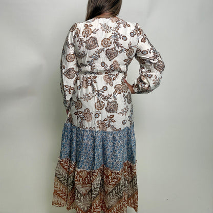 Jodifl Mix N Match Print Tiered Midi Dress in Caramel Mix