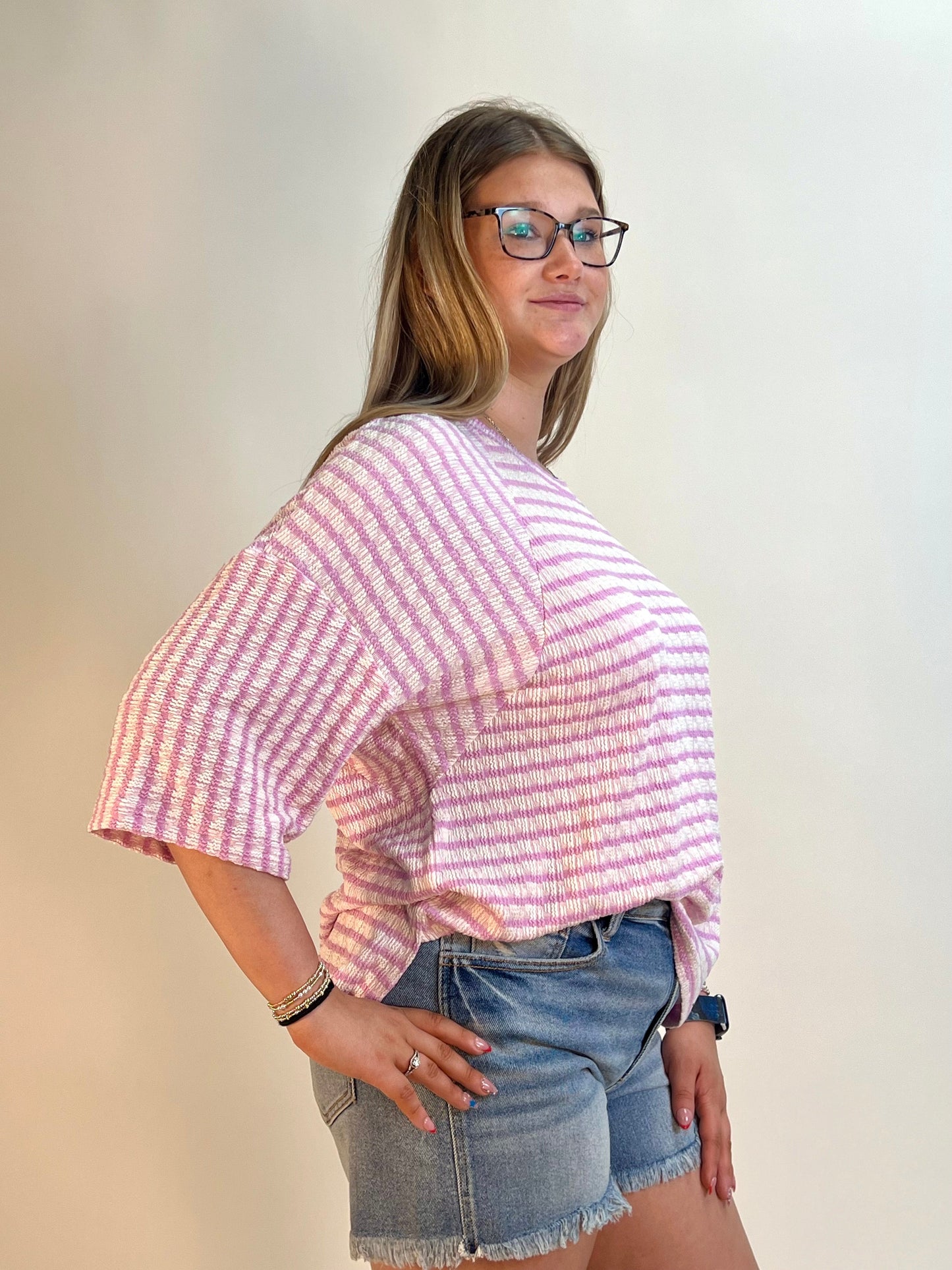 BiBi Textured Striped Top in Lavender
