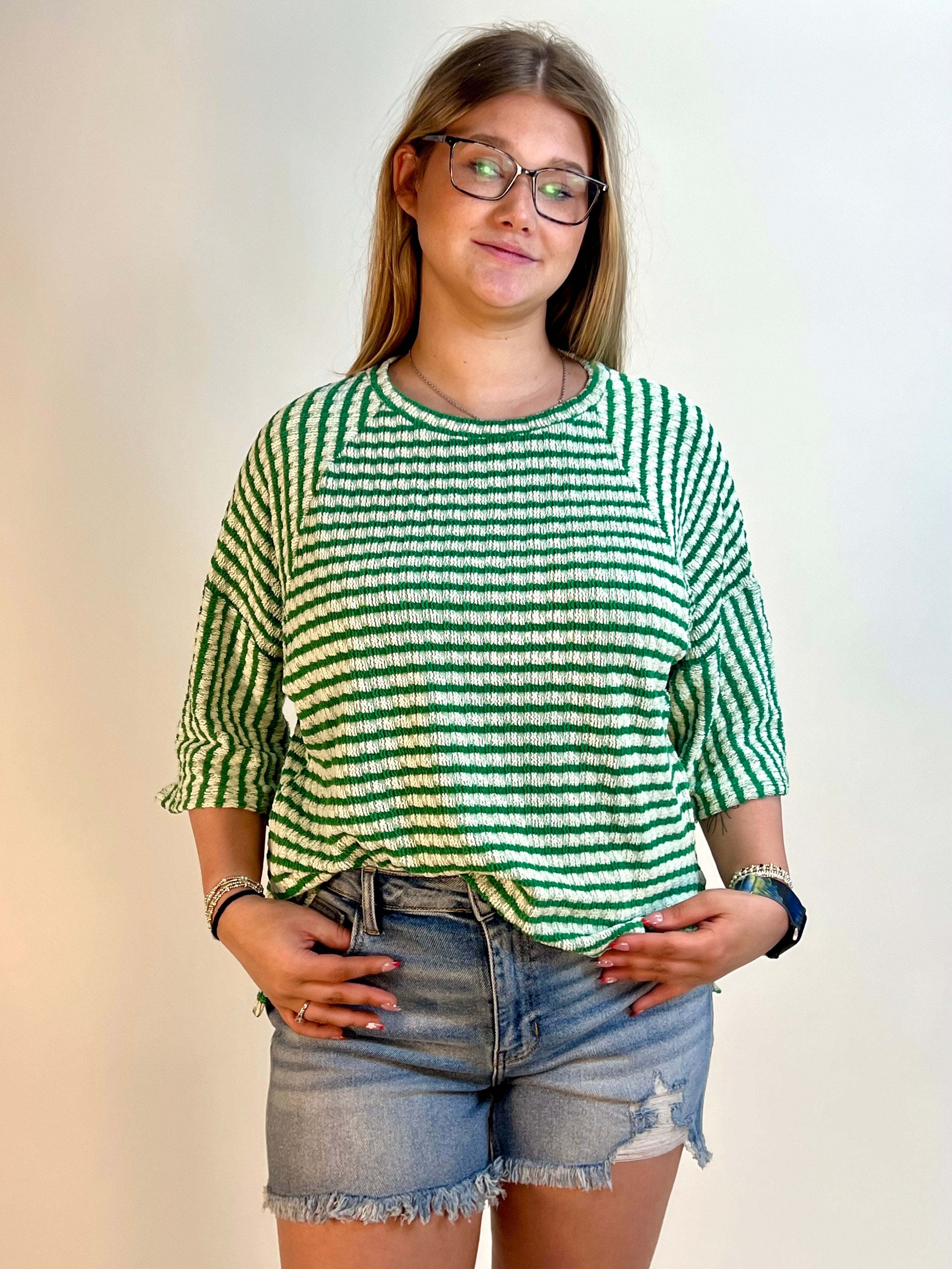 BiBi Textured Striped Top in Jade