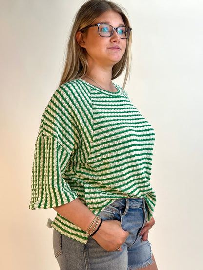 BiBi Textured Striped Top in Jade