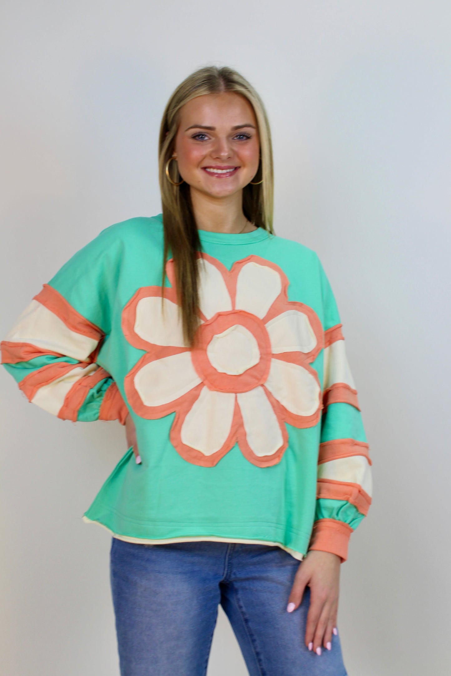 BiBi French Terry Top with Patchwork in Mint