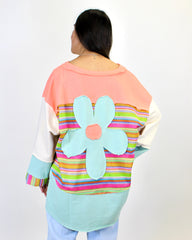Easel OVERSIZED Daisy Patched Mix n Match Color Block Top in Orange Sage