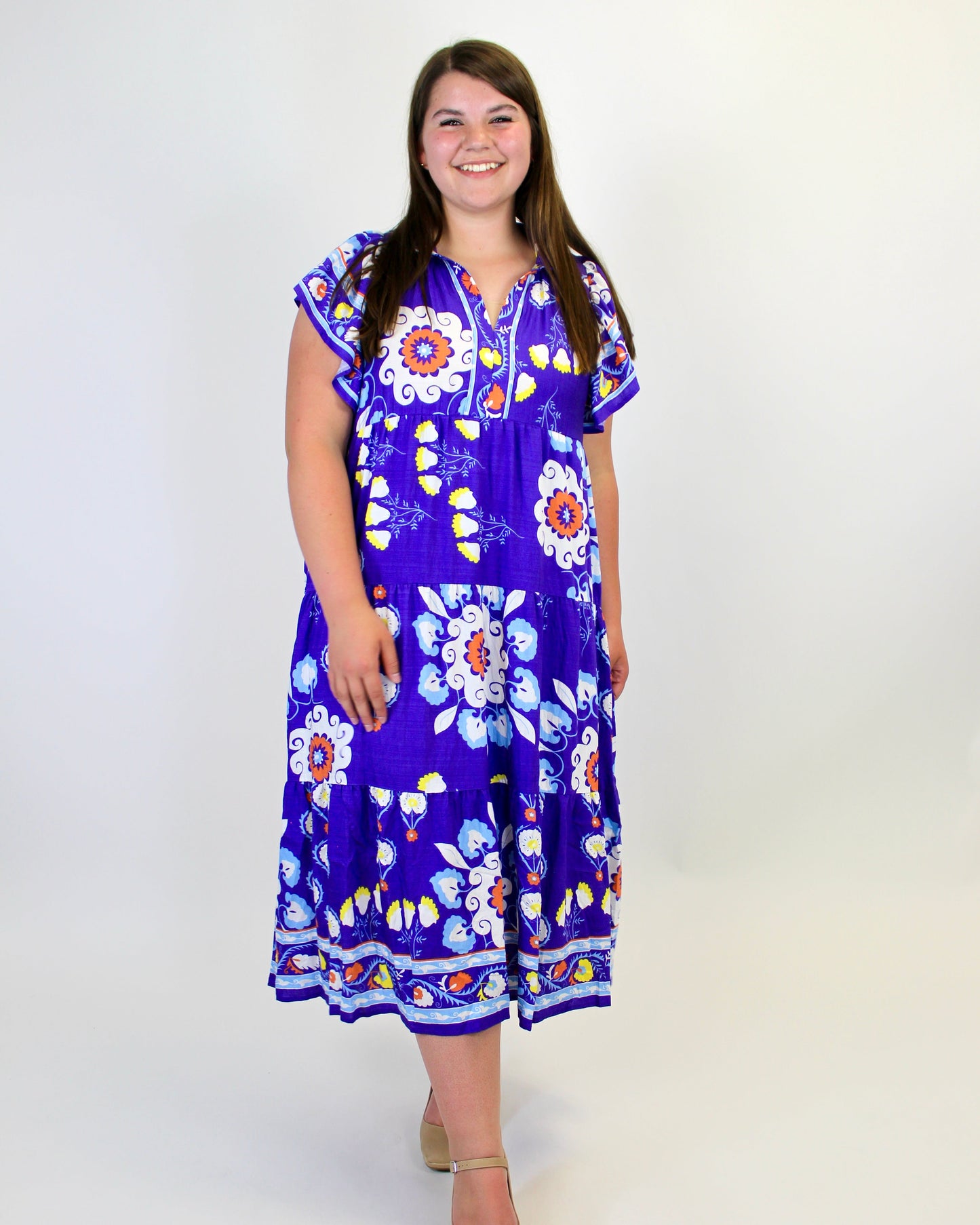 Umgee Boho Floral Print Midi Dress in Grape Mix