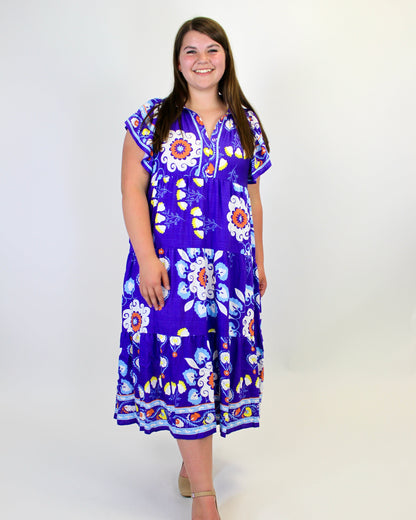 Umgee Boho Floral Print Midi Dress in Grape Mix