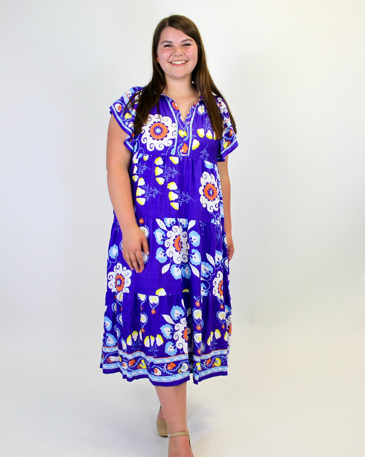Umgee Boho Floral Print Midi Dress in Grape Mix