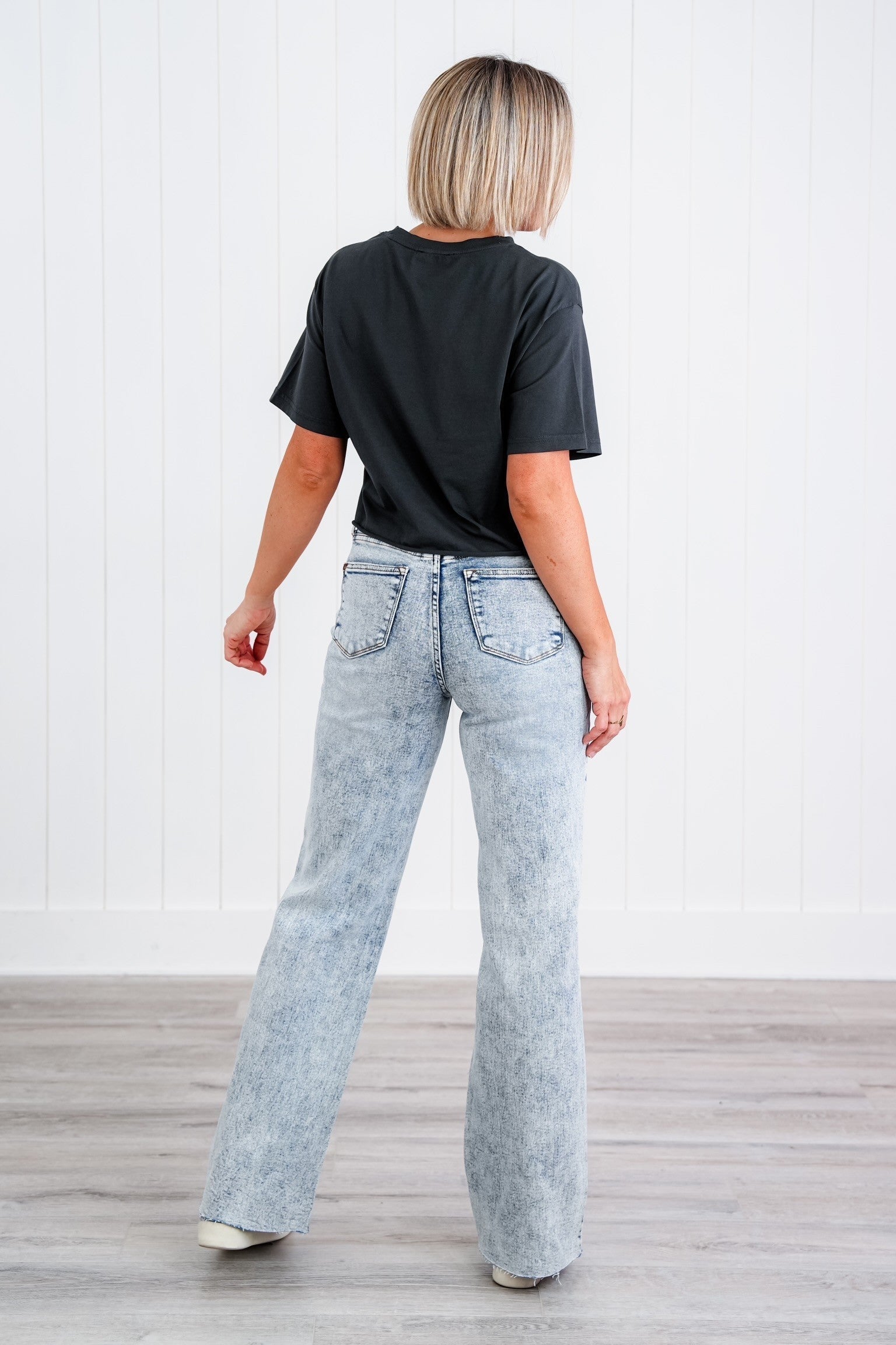 Judy Blue  Bad Blood High Rise Light Mineral Wash Raw Hem Wide Leg Jeans