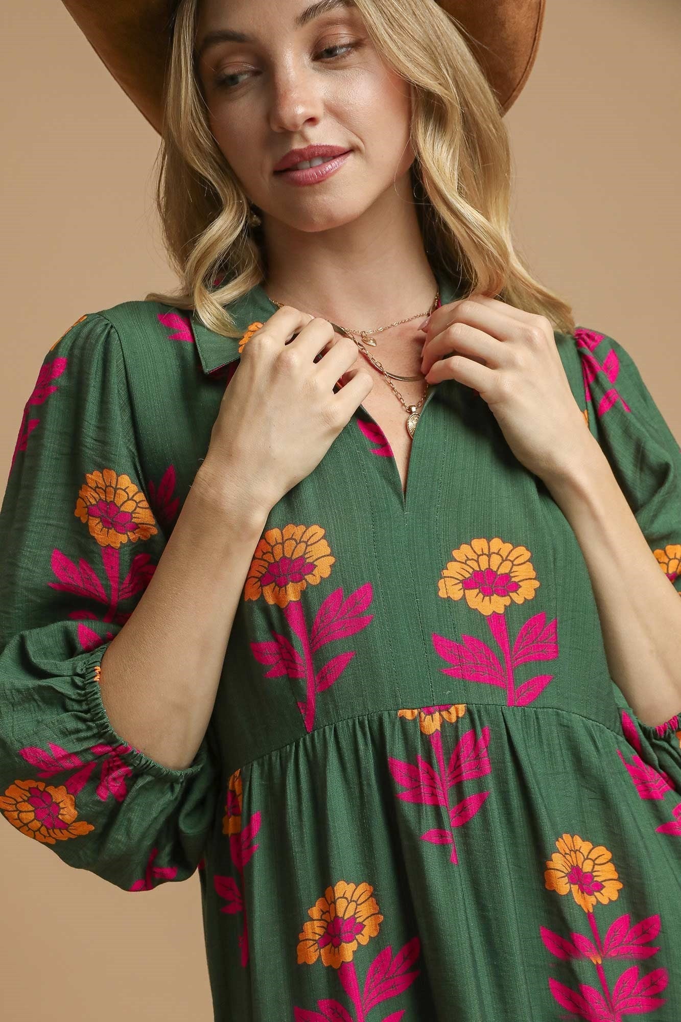 Umgee Floral Print Tiered Maxi Dress in Green Mix