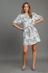 Umgee Two Toned Floral Print Mini Dress in Off White