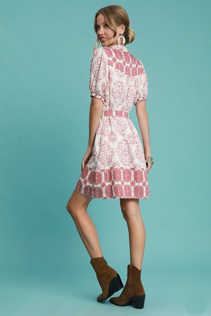 Umgee Two Toned Abstract Print Mini Dress in Pink