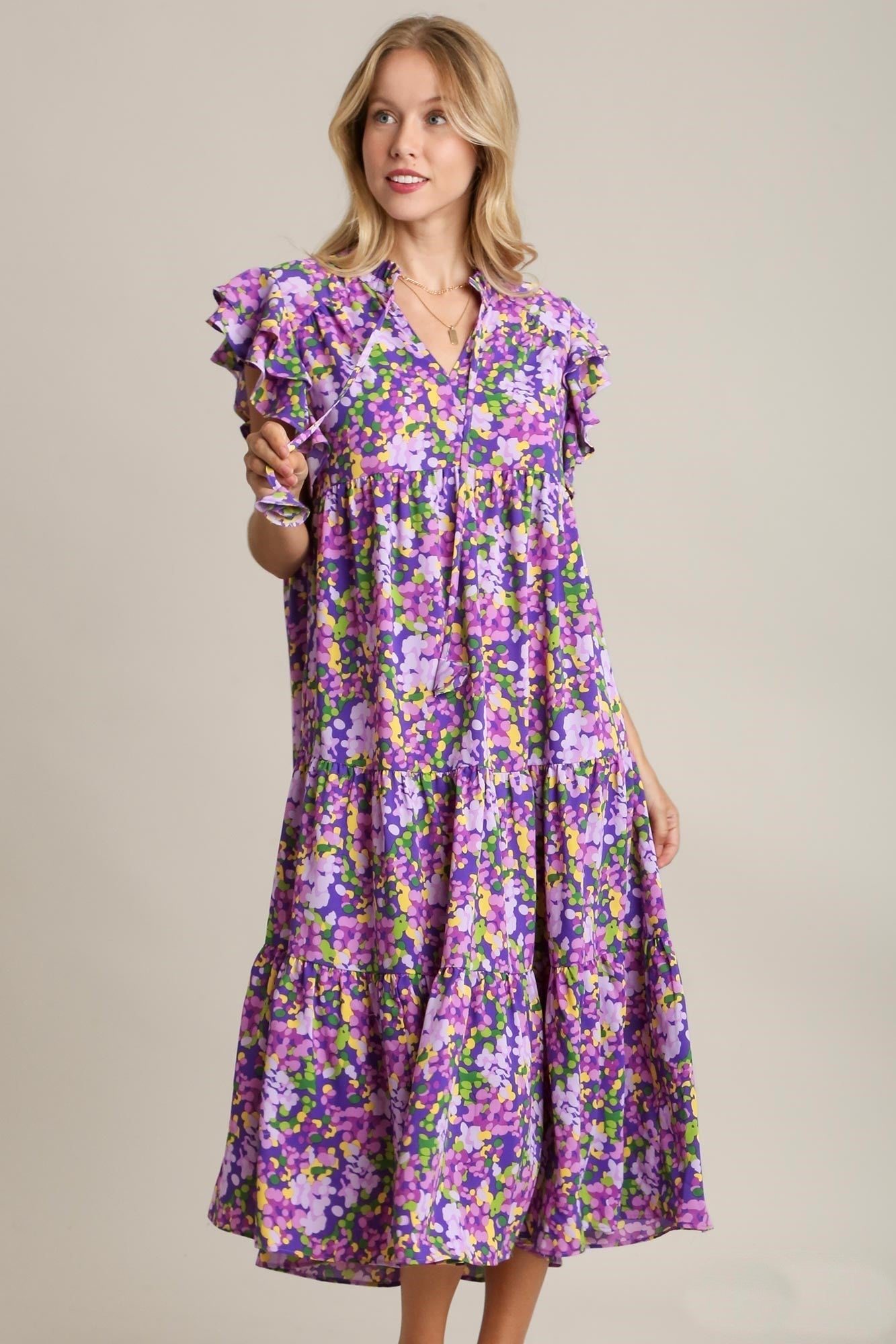 Umgee Floral Print A-Line Maxi Dress in Lavender ON ORDER