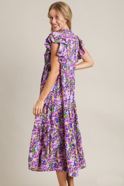 Umgee Floral Print A-Line Maxi Dress in Lavender ON ORDER