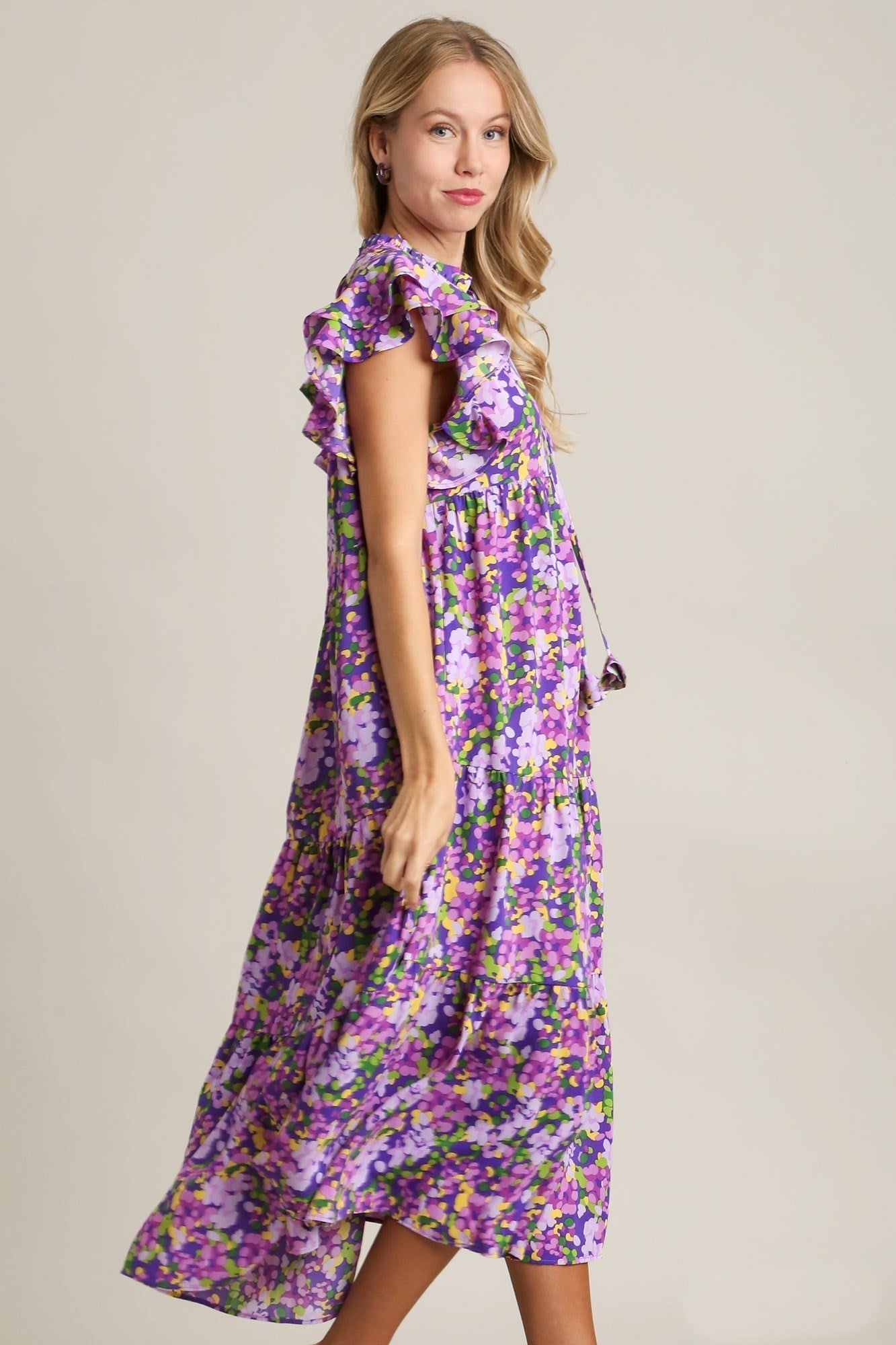 Umgee Floral Print A-Line Maxi Dress in Lavender ON ORDER