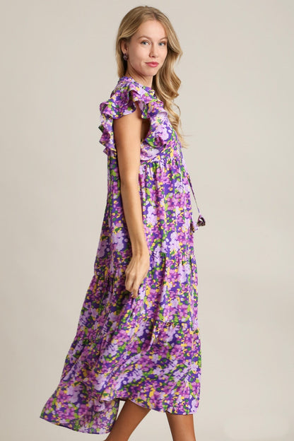 Umgee Floral Print A-Line Maxi Dress in Lavender ON ORDER