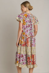 Umgee Mixed Floral Print A-Line Dress in Lavender Mix ON ORDER
