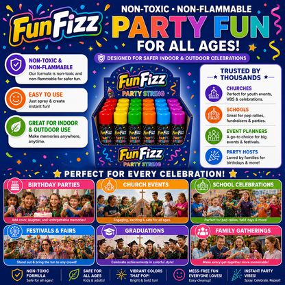 FunFizz Silly Party String Spray (24 Pack) – Non-Toxic Color String Aerosol for Birthday Parties, Weddings, Celebrations, School Events & Festive Occasions