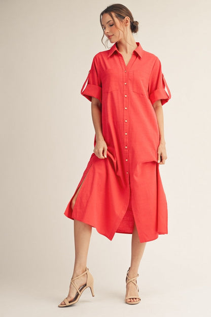Jodifl Woven Midi Dress in Red