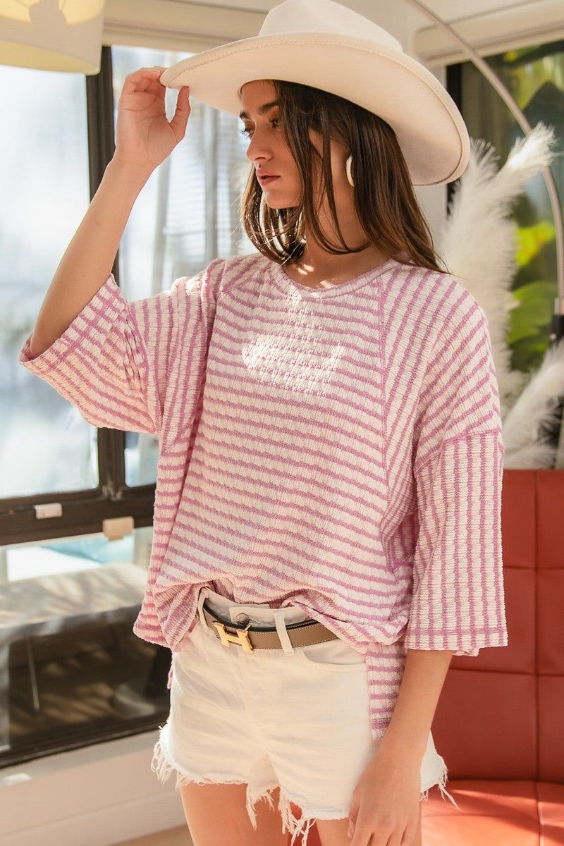 BiBi Textured Striped Top in Lavender