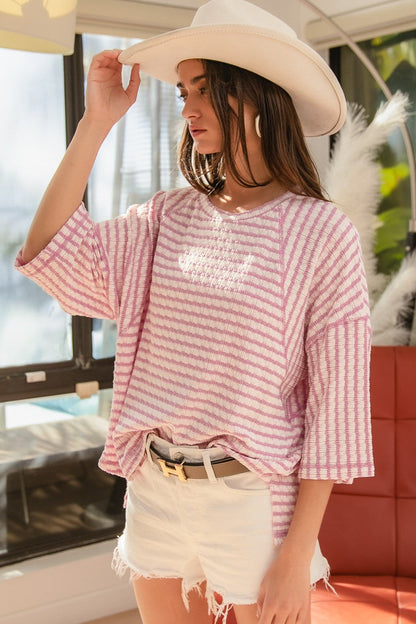 BiBi Textured Striped Top in Lavender