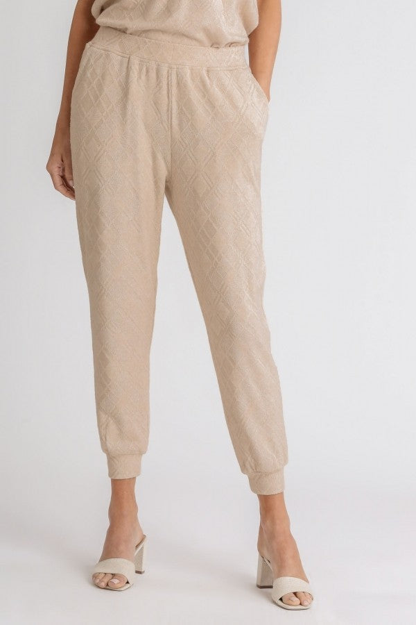 Umgee Diamond Knit Jogger Pants in Oatmeal