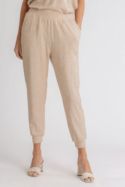 Umgee Diamond Knit Jogger Pants in Oatmeal