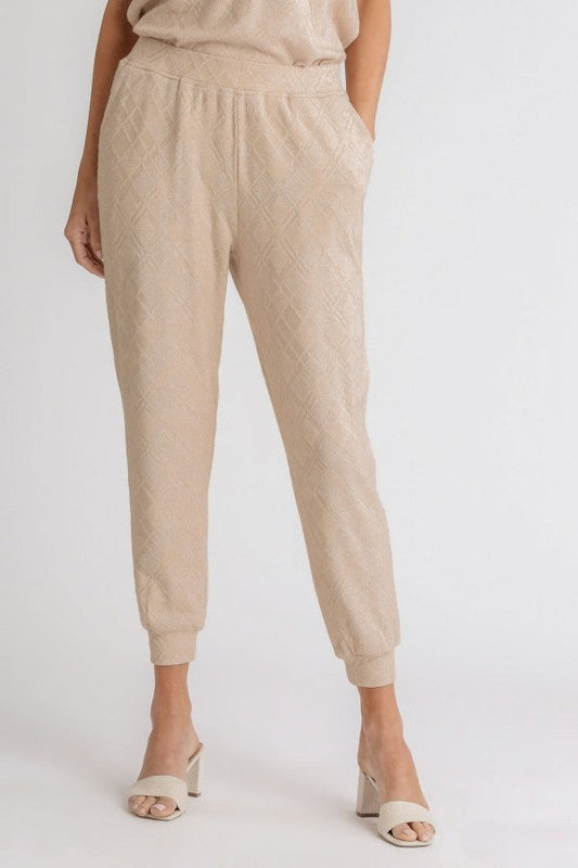 Umgee Diamond Knit Jogger Pants in Oatmeal
