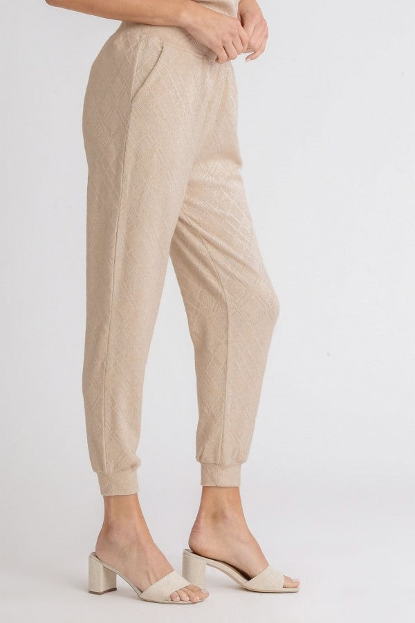 Umgee Diamond Knit Jogger Pants in Oatmeal