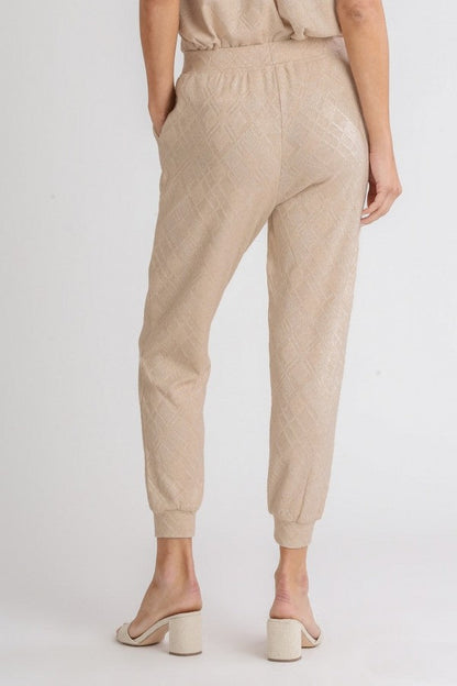 Umgee Diamond Knit Jogger Pants in Oatmeal