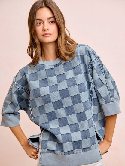 BiBi OVERSIZED Denim Checkered Top in Denim ON ORDER