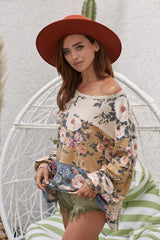 BiBi Floral Print Jacquard Knit Top in Ivory/Mustard/Teal ON ORDER